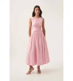 Aje Agatha Knot Waist Midi Dress Pink Size AU 14