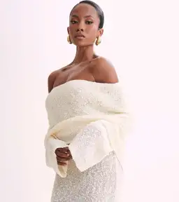 Meshki Marisol Off Shoulder Boucle Maxi Dress Cream Size XL / Aus 14 for rent on The Volte - image 3