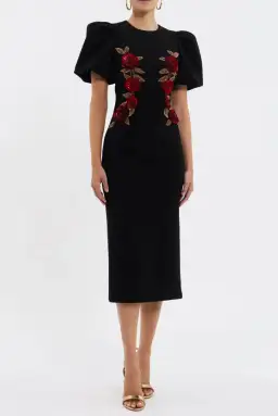 Rebecca Vallance Rosetta Midi Dress Black Size AU 12 for rent on The Volte - image 1