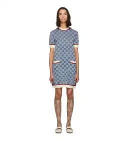 Dolce & Gabbana Blue Knit GG Mini Dress Printed Size 10