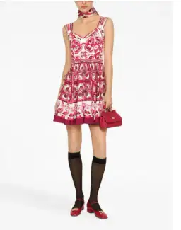 Dolce & Gabbana Majolica-print Sleeveless Bustier Mini Dress In Fucsia Size 8 With Majolica Print Headband