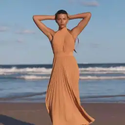 Scanlan Theodore Orange Crepe Knit Pleated Dress Size 10
