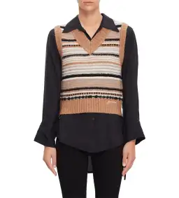 Ganni V-Neck Soft Wool Stripe Sleeveless Vest Size L/ AU 12  for rent on The Volte - image 1