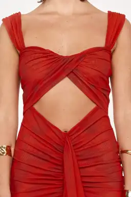 She is OLLÁ Imogen Maxi in Cherry Red Size 6