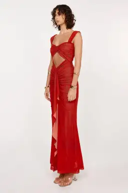She is OLLÁ Imogen Maxi in Cherry Red Size 6