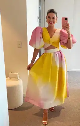 Aje Cloud Burst Puff Sleeve Cropped Top & Midi Skirt AU 8 for rent on The Volte - image 1