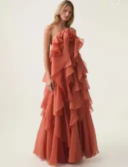 Aje Pandorea Layered Maxi Dress Coral Clay Size AU 8