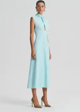 Scanlan Theodore Italian Linen Turban Twist Dress in Turquoise Size 8 for rent on The Volte - image 2