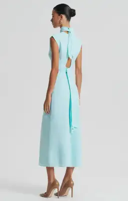 Scanlan Theodore Italian Linen Turban Twist Dress in Turquoise Size 8 for rent on The Volte - image 3