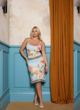 With Harper Lu Camisole Size M/AU 10 and Midi Skirt Size L /AU 12 in Mesh Baby Blue Set