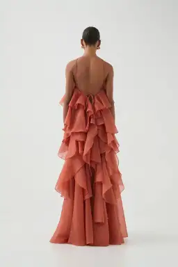 Aje Pandorea Layered Maxi Dress Coral Clay Size AU 12 for rent on The Volte - image 3