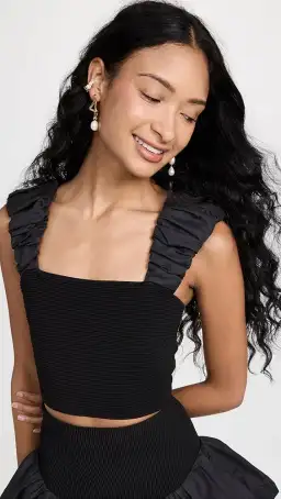 Aje Allard Ruched Strap Knit Top & Turner Bubble Skirt Set Black Size 6