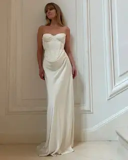 Rotate by Birger Christensen Satin Pearl Corset Dress in White Size 34 / AU 6 