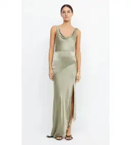 Bec & Bridge Moon Dance Cowl Maxi Dress in Sage Size AU 6