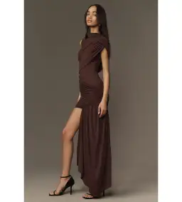 De La Vali Ravenna Mini Dress Chocolate Brown Jersey Size 8 for rent on The Volte - image 2
