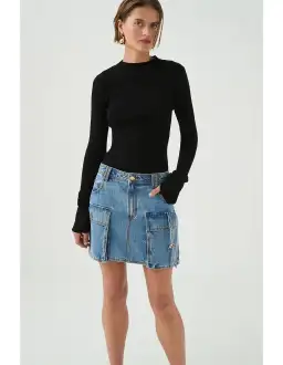 Aje Juno Cargo Micro Mini Skirt Blue Size AU 12