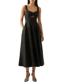 AJE Divinity Pearl Pin Midi Dress Black Size AU 6