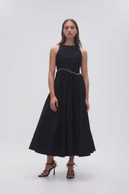 Aje Florence Pearl Trim Midi Dress Black Size AU 4