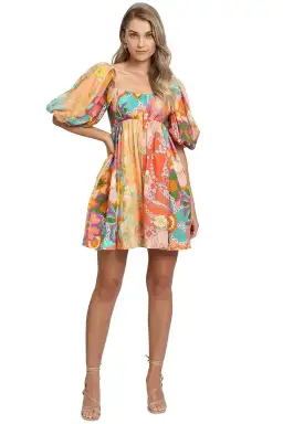 Zimmermann Lola Panelled Mini Dress Print Size 8 