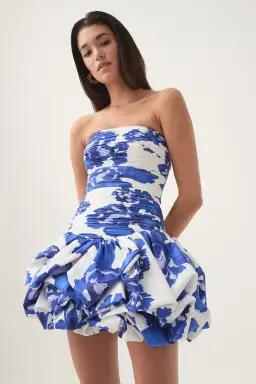 Aje Violette Bubble Hem Boldly Blooming Cobalt Mini Dress Blue Size 10 for rent on The Volte - image 2