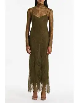 Carla Zampatti Juniper Chantilly Lace Sleeved Gown Olive Size 14 for rent on The Volte - image 1