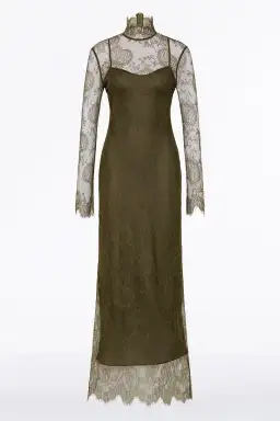 Carla Zampatti Juniper Chantilly Lace Sleeved Gown Olive Size 14 for rent on The Volte - image 5