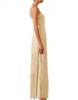 Shona Joy Gina Ruched Frill Maxi Dress in Limoncello Size 8 for rent on The Volte - image 3