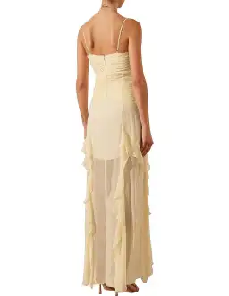 Shona Joy Gina Ruched Frill Maxi Dress in Limoncello Size 8 for rent on The Volte - image 4