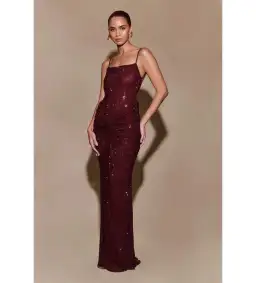 Meshki Roisin Diamante Satin Maxi Dress Mahogany AU 4  for rent on The Volte - image 2