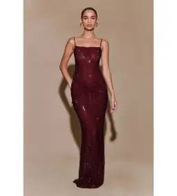 Meshki Roisin Diamante Satin Maxi Dress Mahogany AU 4  for rent on The Volte - image 1