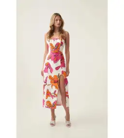Aje Flourish Midi Dress in Vivid Hibiscus Size AU 6