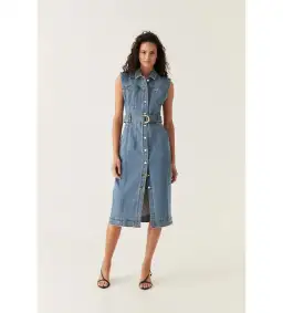 Aje Darcie Denim Midi Dress in 90's Wash Size AU 6 for rent on The Volte - image 1