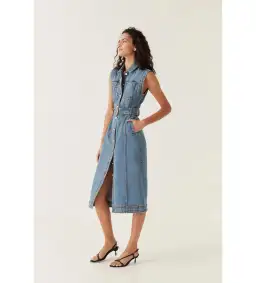 Aje Darcie Denim Midi Dress in 90's Wash Size AU 6 for rent on The Volte - image 3