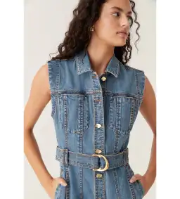 Aje Darcie Denim Midi Dress in 90's Wash Size AU 6 for rent on The Volte - image 2