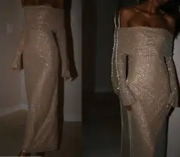 Marcel Off Shoulder Diamante Maxi Dress Nude Size 6/XS for rent on The Volte - image 2