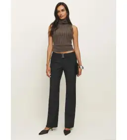 Reformation Cherie Low Waisted Pant Black Stripe Size AU 8