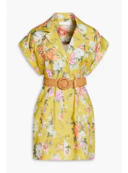 Zimmermann Pattie Cuffed Linen Belted Mini Dress in Mustard Rose Size OP AU 6 for rent on The Volte - image 3