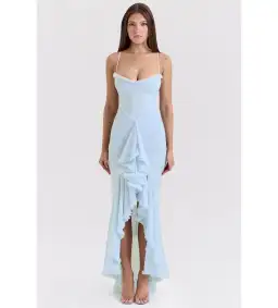 House of CB Gabbi Mesh Ruffled Front Gown Ice Blue Size XS / AU 6 for rent on The Volte - image 1