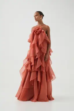 Aje Pandorea Layered Maxi Dress Coral Clay Size AU 10 for rent on The Volte - image 1