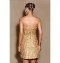 Meshki Gala Strapless Tweed Mini Dress Gold Size AU 8 for rent on The Volte - image 3
