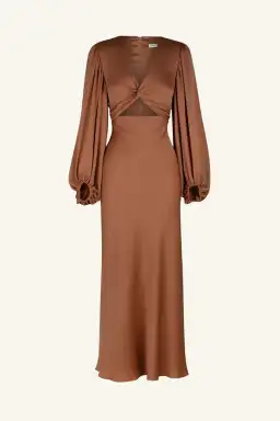 Shona Joy Luxe Front Twist Midi Dress Brown Size 10