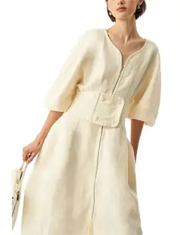Oroton Full Sleeve Corset Midi Dress Cream Size AU 6 for rent on The Volte - image 3