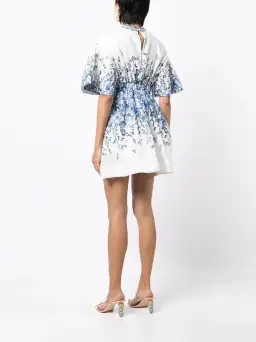 Rachel Gilbert Lea Puff Sleeve Mini Dress White Blue Floral Size 1 / AU 8  for rent on The Volte - image 3