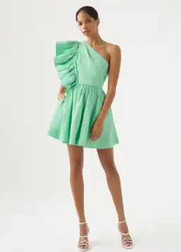 AJE Bonjour Assymetric Mini Dress Green Size AU 8 for rent on The Volte - image 1
