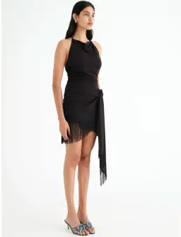 Benni Carolina Fringe Halter Mini Dress Black Size 10 for rent on The Volte - image 2