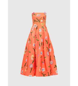 Leo Lin Lynn Bustier Midi Dress Wild Flower Coral Size 12 for rent on The Volte - image 1