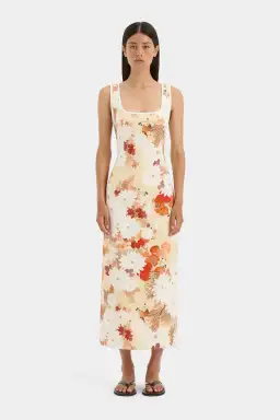 Sir The Label Jessamine Midi Dress Floral Yellow Size 8