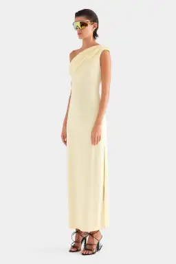Venroy Asymmetric Draped Jersey Dress Butter Size AU 10 for rent on The Volte - image 3