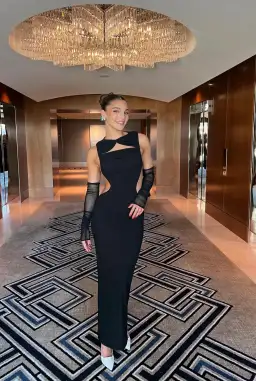 Deconduarte Nalu Black Gown with Mesh Sleeves 8 for rent on The Volte - image 1