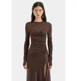 Sir the Label Alessia Draped Gown Chocolate Size AU 12 for rent on The Volte - image 2